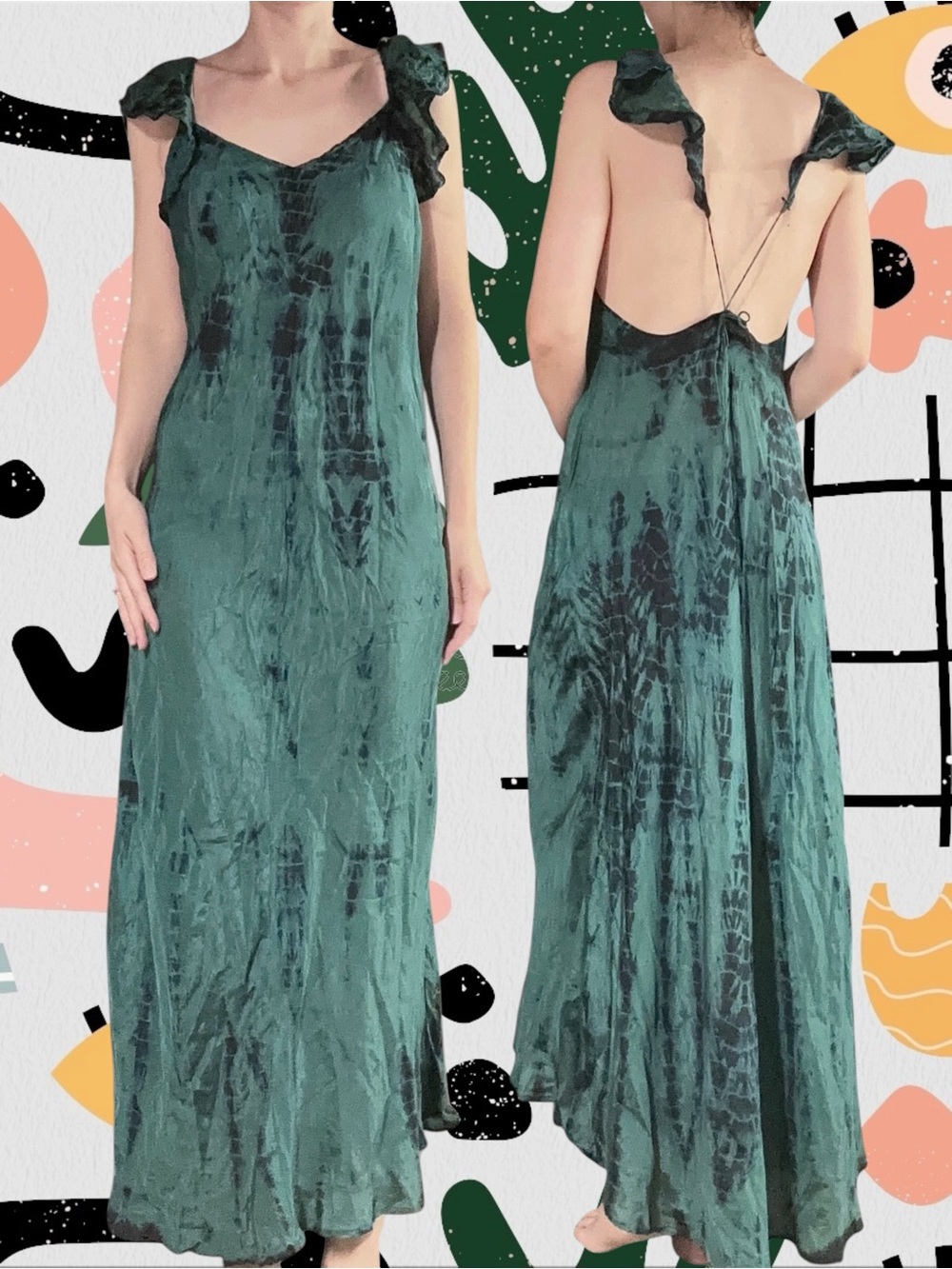 FARA Boutique | Mala 100% Silk Tourmaline Tie Dye Ruffle Maxi Dress